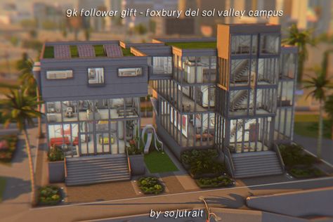 ✧lot download! foxbury del sol valley campus✧ info below cut Foxbury Commons, Computer Lab, Study Rooms, Science Lab, Sims 4 Houses, Gaming Room, Sims 4 Cc Finds, Robotics, Sims Cc