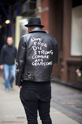 Live Free Die Strong Comme Des Garçons Comme Des Garcons Street Style, Jeans Drawing, Sports Wear Fashion, Mens Business Casual Outfits, Casual Leather Jacket, Riders Jacket, Best Mens Fashion, Embroidery On Clothes, Mens Fashion Casual Outfits