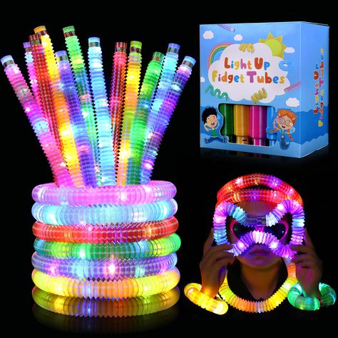 PRICES MAY VARY. 【Bulk Glow Sticks】The box include 24 pcs glow sticks, which is about 8.3" long and stretch to 25". Spice up your glow parties with these glow in the dark party decorations 【Kids Party Favors】These glow sticks are great party favors for kids 8-12 and 4-8. There is a light switch button on the top of the pop tubes, press the button to switch 3 modes of light, which is perfect for glow party, easter party, 4th of July party and etc. It's made of high-quality plastic material and BP Glow Sticks Party, Minecraft Pinata, Glow Party Favors, Toddler Party Favors, Return Gifts For Kids, Glow Stick Party, Glow In Dark Party, Glow In The Dark Party, Glow Party Supplies