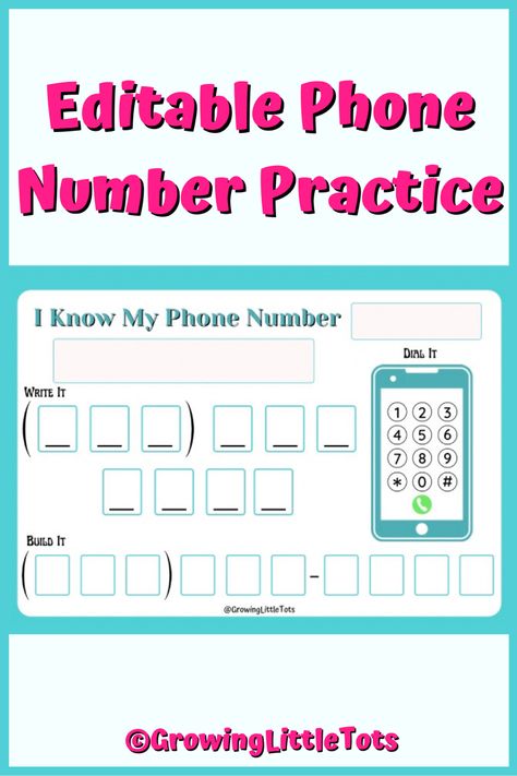 Phone Number Practice, Number Preschool, Printable Busy Book, Emergency Numbers, Number Practice, Kindergarten Activity, Busy Books, Numbers For Kids, Preschool Printable