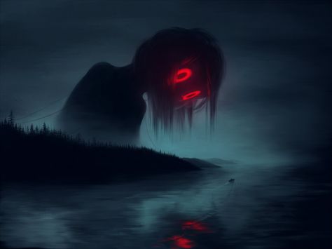 harbour_by_klaufir Creepy Art, Scary Art, Red Eyes, Horror Art, Dark Fantasy Art, Dark Art, Dark Fantasy, In The Dark, At Night