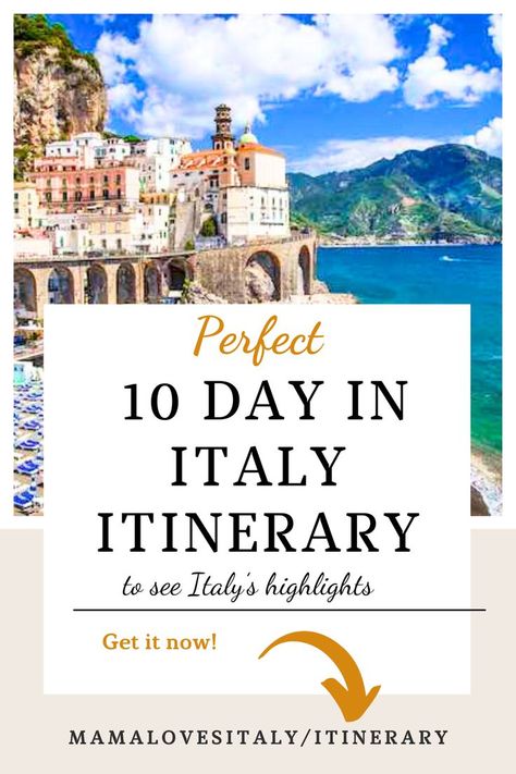 image of Amalfi coast with tect: perfect 10 day Italy itinerary to see Italy's highlights 7 Day Italy Itinerary, 10 Day Italy Itinerary Trips, Italy Itinerary 10 Days, Florence Itinerary One Day, Venice Itinerary One Day, Day Trips From Florence Italy, 10-14 Day Italy Itinerary, Italy For Kids, 10 Days In Italy