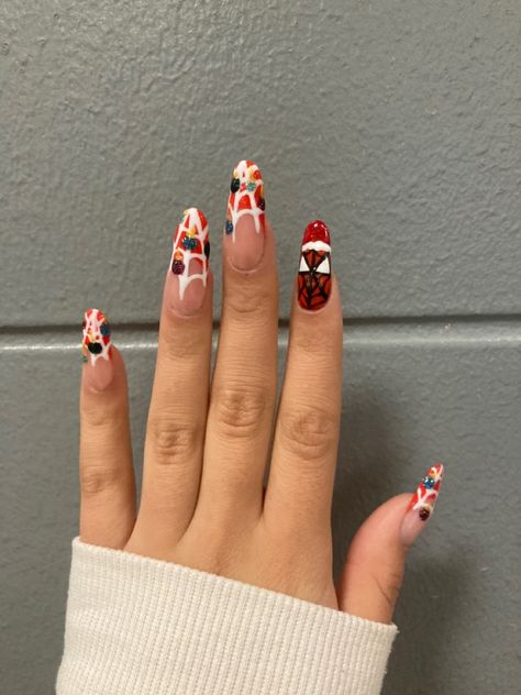 Spider Man Nails, Man Nails, Christmas Spider, Holiday Nails, Christmas Nails, Spiderman, Nail Designs, Nail Art, Nails