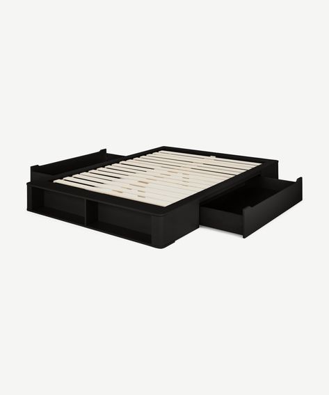 Kano Double Bed with Storage Drawers, Black | MADE.com Bed With Storage Drawers, Double Bed With Storage, Quiz Design, Bed Platform, Bed Black, Low Bed, Bed Storage Drawers, Platform Bed With Storage, Double Bed Frame