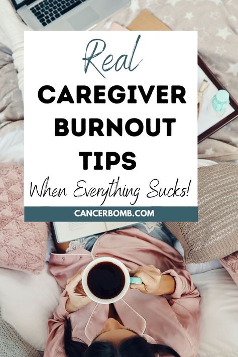 Woman relaxing in bed in her pajamas with a cup of coffee and a book. Care Giver Burnout, How To Help A Caregiver, Caregiver Burnout Recovery, Caregiver Support Group Activities, Caregiver Care Package, Caregiver Burnout Quotes, Burnout Tips, Burnout Quotes, Personal Care Assistant