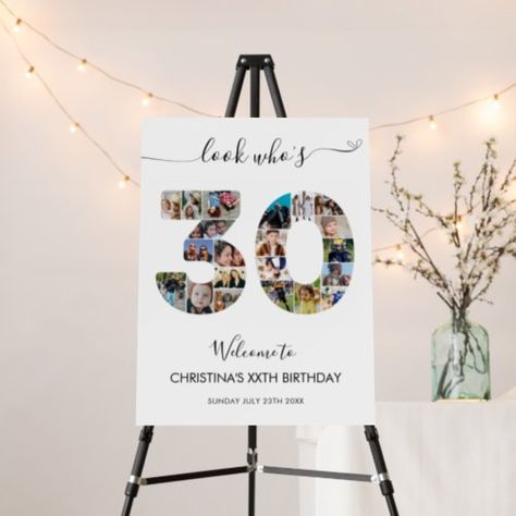 $44.2 | 30th Birthday Number 30 Photo Collage Welcome - 30th birthday, number 30, turning thirty years old, photo collage, picture collage, party welcome sign easel board, minimalist script calligraphy, custom name personalized text, milestone birthday, birthday party welcome poster Welcome Sign Easel, Sign Easel, Collage Party, Turning Thirty, Party Welcome Sign, Number 30, Welcome Boards, Script Calligraphy, Welcome Poster