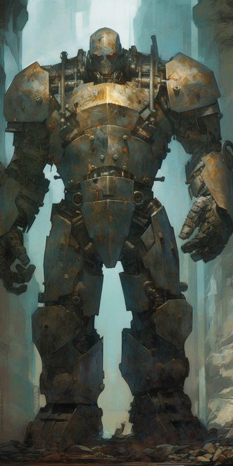 Mechanical Monster Concept Art, Fantasy Construct, Ancient Robot, Steampunk Monster, Construct Dnd, Golem Rpg, Robot Fantasy Art, Automaton Fantasy Art, Golem Art