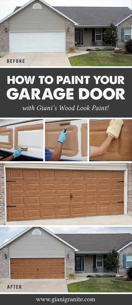 How to paint your garage door to look like wood! – Giani Wood Look Paint for Garage Doors Giani Garage Door Paint, Paint Garage Door To Look Like Wood, Wood Look Paint, Brown Garage Door, White Garage Doors, Diy Doors, Faux Wood Garage Door, Metal Garage Doors, Garage Door Paint