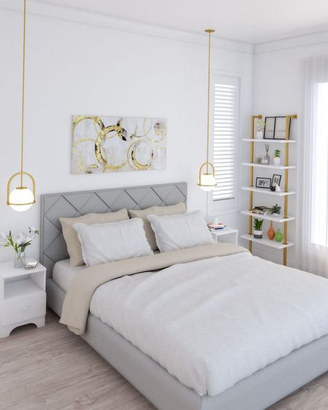 White And Gold Bedroom, White Gold Bedroom, Glamour Bedroom, Grey And Gold Bedroom, Modern White Bedroom, Gold Bedroom Decor, White Bedroom Design, White Bedroom Decor, Bedroom White