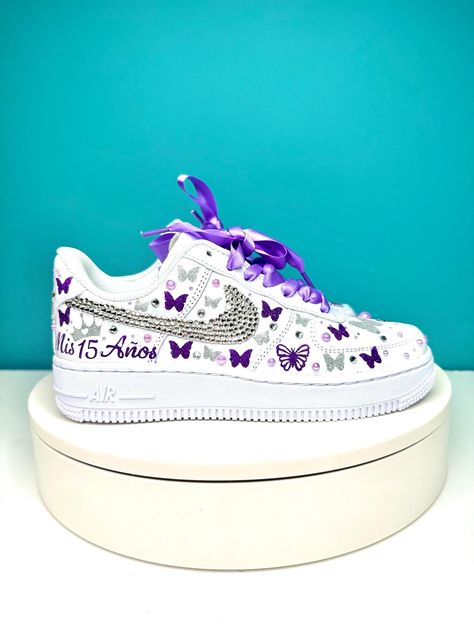 Fifteenth Birthday Nike Shoes, Quinceañera Nike Shoes, Personalized Wedding Shoes, Bridal Sneakers, Sweet 16 Shoes, Mis XV años Quinceanera Shoes Sneakers Purple, 15 Shoes Quinceanera, Sweet 16 Shoes, Quinceanera Shoes, Barbie Party Decorations, Fifteenth Birthday, Bridal Sneakers, Barbie Party, Womens Tie