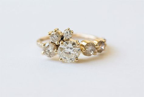 Ring by Mociun, Brooklyn Diamond Cluster Engagement Ring, Custom Wedding Rings, Fine Diamond Jewelry, Cluster Engagement Ring, Yellow Gold Engagement, Yellow Gold Engagement Rings, Wedding Rings Vintage, Diamond Cluster Ring, Rose Gold Engagement Ring