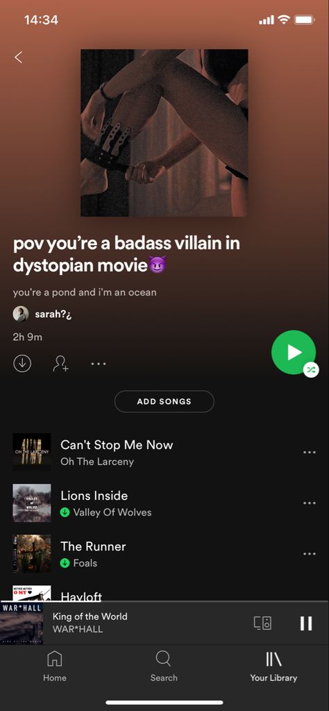 follow me on insta : @sarakaracic #villain #playlist #spotify #songs #music #dystopian #badass Spotify Playlist Names Villain, Villain Playlist Names, Dystopian Songs, Dystopian Playlist, Best Playlist On Spotify, Badass Songs, Villain Playlist, Book Playlists, Villain Songs