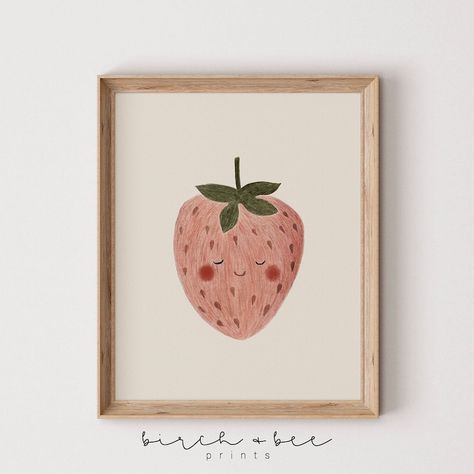 Fruit Nursery, Neutral Nursery Art, Strawberry Art, Cute Nursery, Nursery Room Inspiration, Art Texture, Strawberry Print, Art Cute