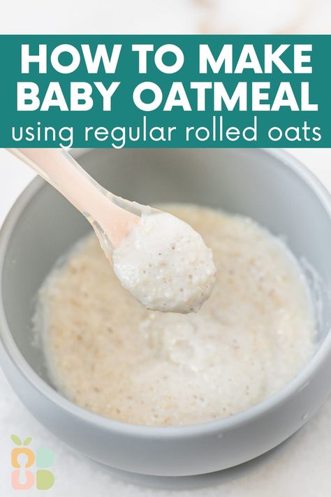 Make your own baby oatmeal with rolled oats for babies 4-6 months using this easy recipe, plus how to step it up from oatmeal cereal to regular oatmeal as baby gets older and healthy flavoring ideas. Infant Oatmeal Cereal, Oatmeal For 4 Month Old, Oatmeal Puree Recipes, How To Make Baby Oatmeal, Homemade Stage 1 Baby Food, Solids Feeding Schedule 6 Months, Oatmeal For 8 Month Old, 6 Months Breakfast Ideas, Baby Cereal Recipes 4 Months