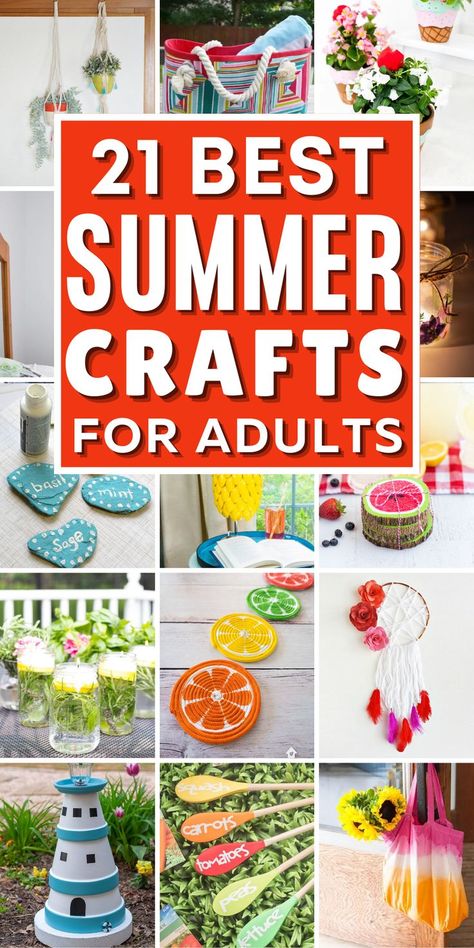 Get inspired this summer with these creative and fun DIY summer crafts for adults! From summer wreaths and summer centerpieces and summer garlands, we have everything you need to make your summer unforgettable. Transform your backyard with DIY garden projects, and upcycled your summer home decor. Start crafting now and make this summer one to remember! Outdoor Crafts For Adults, Beach Diy Crafts, Summer Crafts For Adults, Beach Crafts Diy, Hanging Crafts, Boho Crafts, Diy Spring Crafts, Easy Crafts To Sell, Fun Summer Crafts