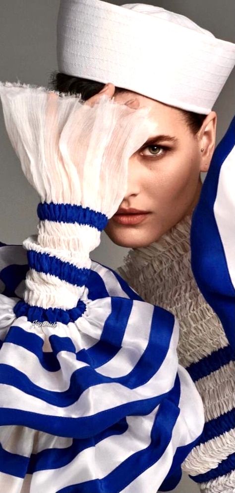 Sailor Photography, Marine Fashion, Sailors Hat, Cailin Russo, Gaultier Couture, White Editorial, Nautical Aesthetic, Coast Fashion, Nautical Signs