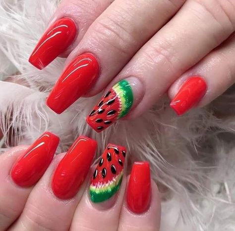 31 Super Easy Nail Designs DIY Tutorials 2023 | Beach Nails Art Super Easy Nail Designs, Nail Designs Diy, Beach Nails Art, Nail Designs Easy Diy, Watermelon Nail Art, Fruit Nail Designs, Easy Nail Designs, 2023 Beach, Beach Nail Art