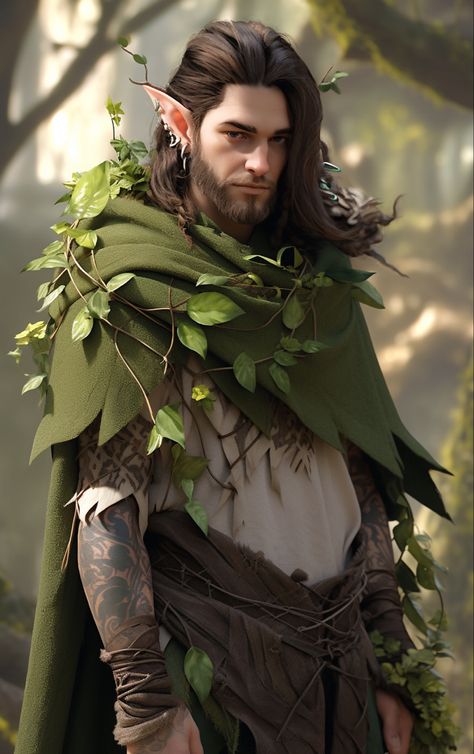 Mens Druid Costume, Druid Cosplay Male, Druid Aesthetic Male, Male Fairy Cosplay, Green Man Costume, Male Elf Cosplay, Dnd Elf Male, Fey Cosplay, Druid Fairy