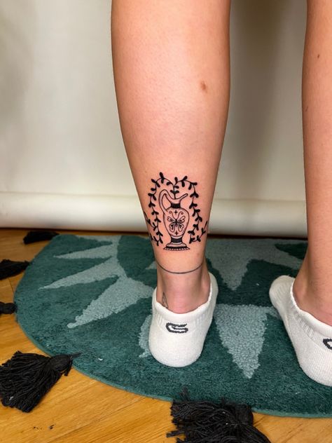 Butterfly vase with plant tattoo on my ankle! Newest addition🫶🏻 #tattoo #planttattoo #naturetattoo #ankletattoo #butterflytattoo #tattooinspo Vase Tattoos, Vase With Plant, Vase Tattoo, Butterfly Vase, Century Plant, Tattoo Butterfly, Plant Tattoo, Ankle Tattoo, Nature Tattoos