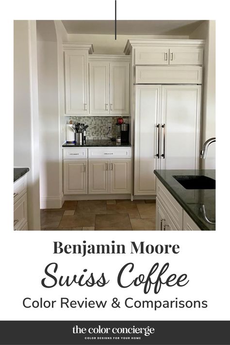 Learn all about Benjamin Moore Swiss Coffee (OC-45) cream/white paint in this color review. There’s a reason Swiss Coffee is one of Benjamin Moore’s best-selling paints: it’s a classic, versatile color. paint color, benjamin moore, paint color reviews, interior designer, interior design, interior design tips, home interior design, interior design portfolio, classic interior, modern interior, Benjamin Moore gray, white paint, modern interior Benjamin Moore Paint Colors Swiss Coffee, Natural Cream And Swiss Coffee, Swiss Coffee Kitchen Cabinets Backsplash, Bm Swiss Coffee At 75%, Swiss Coffee Benjamin Moore Cabinets, Colors That Go With Swiss Coffee Paint, Bm Swiss Coffee Cabinets, Swiss Coffee Cabinets Kitchen, Benjamin Moore Swiss Coffee Cabinets