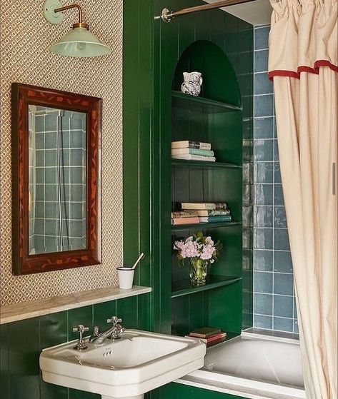 Ivy League Interior Design, Mad About The House, Barbie Dreamhouse, Inspiring Interiors, Pedestal Sink, Upstairs Bathrooms, Bathroom Inspo, Green Bathroom, Bathroom Renos