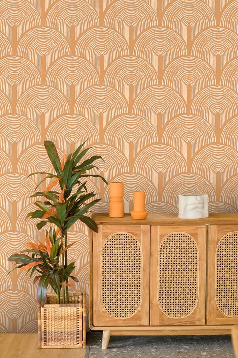 Dinning Room Wallpaper Ideas Vintage, Peel And Stick Wallpaper Retro, 70s Peel And Stick Wallpaper, Retro Revival Interior Design, Wallpaper In The Bathroom, Peel And Stick Wallpaper Accent Walls Bedroom, Renter Wallpaper, 70’s Wallpaper, Retro 70s Wallpaper