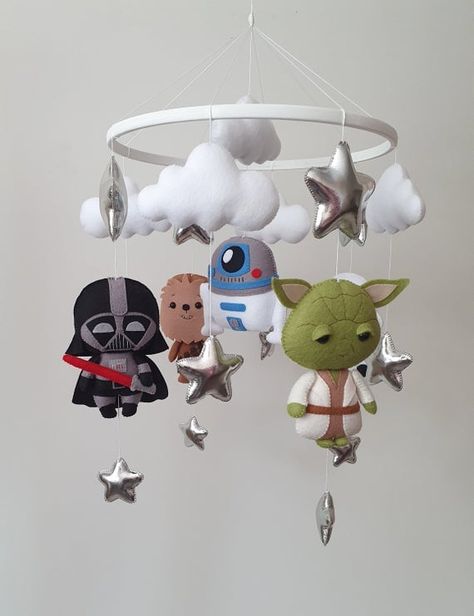 Mandalorian Nursery, Star Wars Baby Nursery, Star Wars Nursery Decor, Star Wars Themed Nursery, Star Wars Baby Room, Totoro Nursery, Mobile Diy, Nursery Decor Ideas, Star Wars Nursery