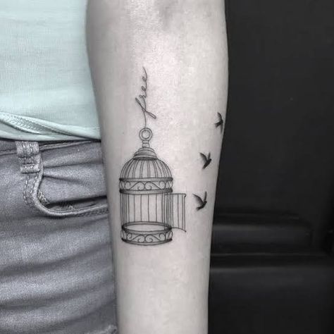 Cage And Bird Tattoo, Open Cage Tattoo, Bird Out Of Cage Tattoo, Bird And Cage Tattoo Freedom, Birdcage Drawing, Anarchist Tattoo, Bird Cage Tattoo, Eagle Wing Tattoos, Birdcage Tattoo