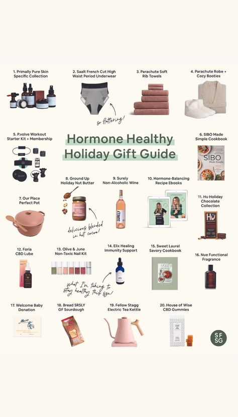 I've rounded up all of my favorite hormone healthy items. I do love a good product, especially if it inspires health, happiness, joy or presence in some way. So, you’ll find that every.single.item in this 2021 Hormone Healthy Holiday Gift Guide fits into the criteria above. Every product is also either something I adamantly use, love and support or an item on my personal holiday wishlist after plenty of careful research. Healthy Christmas Gifts, Gift Guides, Toxic Free Living, Love Wellness, Healthy Hormones, Olive And June, Healthy Holidays, Hormone Health, Hormone Balancing