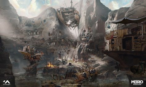 ArtStation - Metro Exodus desert village, Andrzej Dybowski Metro Game, Videogame Concept Art, Apocalyptic Aesthetic, The World Aesthetic, Post Apocalyptic Fantasy, Destroyed City, Desert Village, Post Apocalyptic World, Metro Exodus