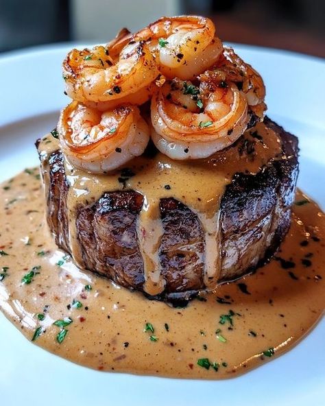 Fancy Main Course, Creamy Cajun Shrimp Sauce, Cajun Shrimp Sauce, Creamy Cajun Shrimp, Michelin Food, Impressive Dinner, Shrimp Sauce, Surf And Turf, Cajun Shrimp