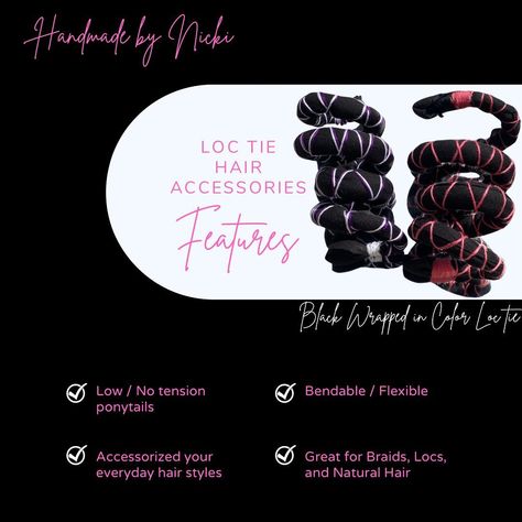 Swipe to see new Loc Ties🎀👉🏾 Happy Saturday Babes!! New handmade Loc Ties for those who love black. New: Faux Leather, Black on black, and Black with a pop of color loc ties. Great for #braids #Locs #naturalhair styles. No tension No hair breakage . The perfect way to accessorize & elevate your hairstyle. Link in bio🛍️ . . . . . #locs #locstyles #locsforwomen #locjourney #locstylesforwomen #loclove #microlocs #smalllocs #dreadstyles #boxbraids #blackwomenwithlocs #fyp #explorepage #dmv #hand... Loc Ties, Loc Products, Braids Locs, Micro Locs, Black And Black, Your Hairstyle, Love Black, Hair Breakage, Black On Black