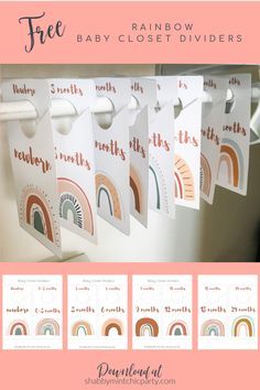 Boho Rainbow Nursery Theme, Boho Rainbow Nursery Girl, Rainbow Baby Nursery Ideas, Closet Dividers Diy, Baby Shower Cricut Ideas, Cricut Baby Projects, Cricut Baby Shower Gifts, Baby Shower Rainbow Theme, Cricut Baby Gifts