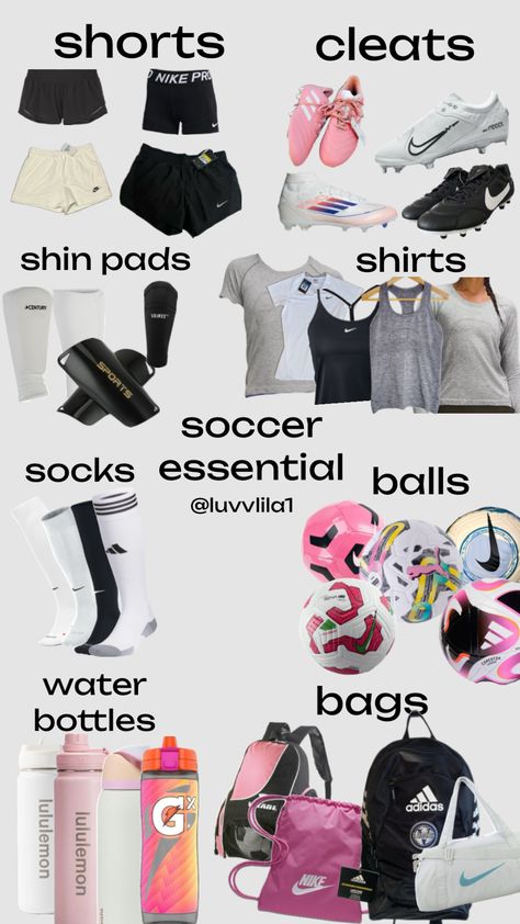 soccer essentials Cute Soccer Pictures, Casual Athletic Outfits, Football Hairstyles, Lacrosse Workouts, Womens Soccer Cleats, Soccer Essentials, Soccer Practice Drills, Best Soccer Cleats, Soccer Bag