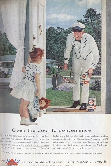 Milk man came twice a week and my mom put the clean/washed bottles back out on porch with note inside with milk order. Milk Delivery, Milk Man, Raggedy Ann Doll, Old Advertisements, Milk Carton, Spirit Week, Raggedy Ann, Vintage Life, Vintage Magazine