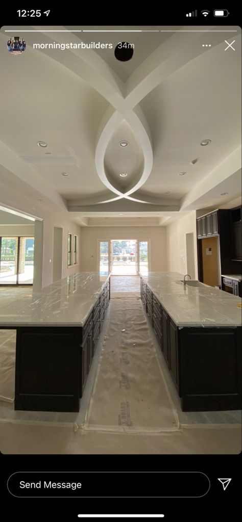 Double island and ceiling Second Island In Kitchen, Double Kitchen Island Ideas Layout, Kitchen Double Island Ideas, Dual Kitchen Islands, Double Kitchen Islands Layout, Double Island Kitchen Layout Modern, Two Islands In Kitchen, Double Island Kitchen Open Concept, Double Kitchen Island Ideas