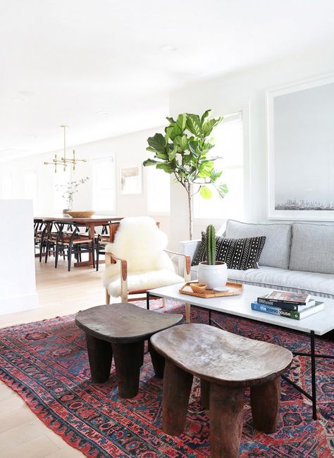 Pair of African stools in a living room California Bungalow, Eclectic Design, Decoration Inspiration, The Design Files, A Living Room, Eclectic Decor, Home Fashion, Living Room Inspiration, 인테리어 디자인