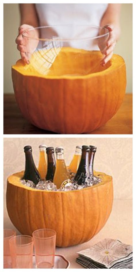 pumpkin ice bucket (and lot's of other great Halloween Hacks!!) Diy Halloween Dekoration, Perfect Halloween Party, Pumpkin Bowls, Easy Halloween Party, Easy Diy Halloween Decorations, Halloween Fest, Easy Diys, Diy Halloween Decor, Adult Halloween Party