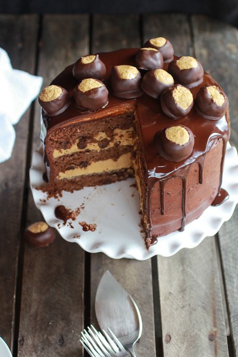 Ultimate Triple Layer Chocolate Bourbon Peanut Butter Buckeye Cake | halfbakedharvest.com Buckeye Cake, Best Birthday Cake Recipe, Peanut Butter Buckeyes, Chocolate Bourbon, Birthday Cake Recipe, Half Baked Harvest, Cool Birthday Cakes, Let Them Eat Cake, Chocolate Peanut Butter