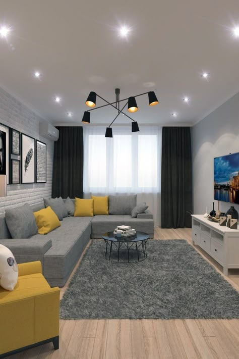 Living Room Lighting Design, Gray Living Room Design, Small Modern Living Room, Living Room Stands, Classy Living Room, Small Living Room Design, Living Room Decor Colors, Yellow Living Room, Living Room Color Schemes