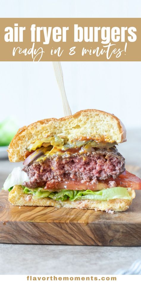 Air Fryer Burgers are crisp, juicy and perfect every time! There's less mess to clean up and they're ready in about 10 minutes! #airfryer #hamburgers #easyrecipes Airfryer Hamburgers, Air Fryer Burgers, Air Fryer Hamburgers, How To Cook Hamburgers, Grilled Potato Salad, Hamburger And Fries, Cooks Air Fryer, Grilled Potatoes, Burger And Fries