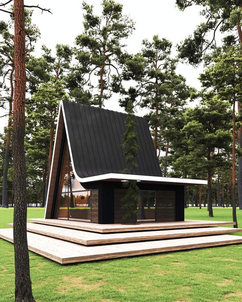 Small A Frame House, Mountain Home Exterior, Hut House, Cottage Porch, Prefab Cabins, A Frame House Plans, Cabin House, House Fashion, Modern Residence