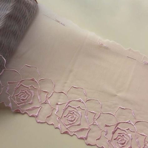 PKR 722 10％ Off | 2Meters Pink Lace Trim Hot Sale Beautiful Rose Flowers Mesh Trim Fabric Embroidered Ribbon for Sofa Underwear 17cm Width Duppattas Designs Ideas, Mesh Flowers, Flower Machine Embroidery Designs, Simple Hand Embroidery Patterns, Embroidered Ribbon, Lace Dress Design, Machine Work, Trim Fabric, Handmade Embroidery Designs