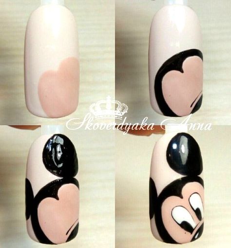 Mouse Nail Art, Nails Art Tutorial, Mickey Mouse Nail Art, Disney Nail Art, Mickey Mouse Nails, Mickey Nails, Kutek Disney, Animal Nail Art, Nail Drawing