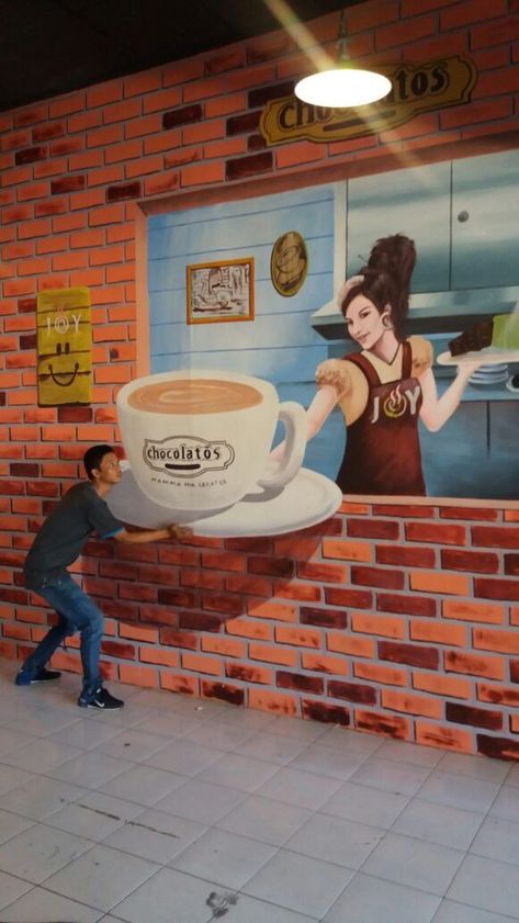 Cafe Mural, Mural Cafe, Exterior Murals, Trick Art, Boxe Thai, Interior Murals, Selfie Wall, 3d Mural, Cafe Wall Art