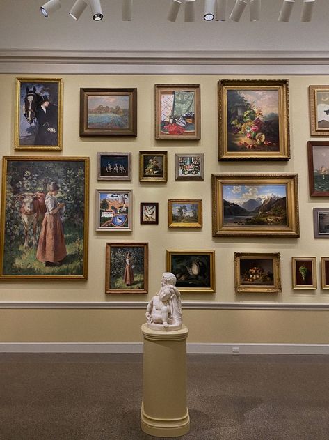 a wall filled with paintings top to bottom and a white statue of intertwined babies in the front Wall Of Paintings, Long Wall Decor, Museum Wall, Long Hallway, Long Walls, Art Museums, Classical Art, Design Space, Baltimore