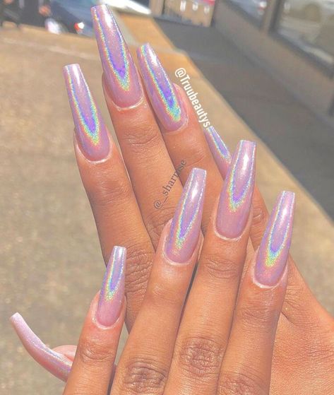 Pink Acrylic Nails, Holographic Nails, Fabulous Nails, Fire Nails, Fancy Nails, Dope Nails, Manicure E Pedicure, Chrome Nails, Best Acrylic Nails