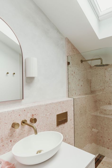 The Loft Renovation - Scandinavian - Bathroom - Central Coast - by Your Home Designs | Houzz Terrazo Tile Bathroom Ideas, Terrazo Tiles Bathroom, Pink Terrazzo Tile, Terrazo Tile, Tile Bathroom Ideas, Reece Bathroom, Terrazzo Bathroom, Pink Terrazzo, Terrazzo Tile