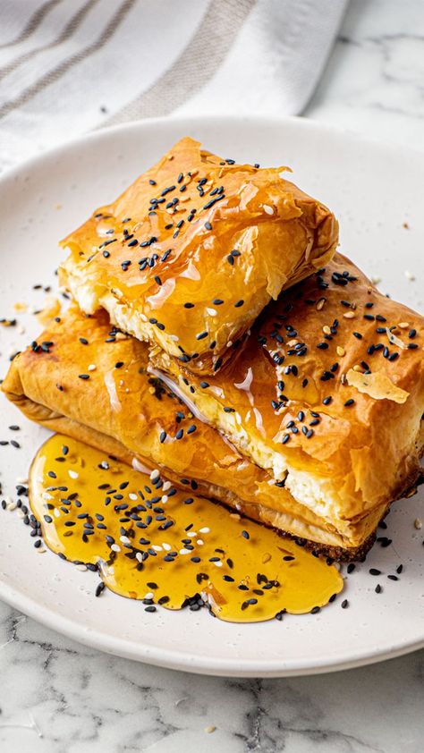 Greek Baked Feta, Baked Feta With Honey, Philo Pastry, Feta With Honey, Greek Appetizer, The Scran Line, Scran Line, Filo Pastry Recipes, Phyllo Recipes