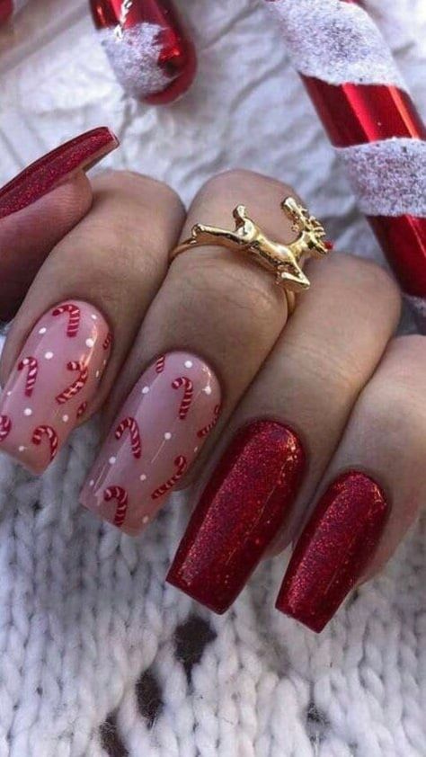 Gel Nails Christmas, Thermal Nail Polish, Red Nails Glitter, Red Christmas Nails, Nails Christmas, Sparkle Nails, Winter Nail Art, Festival Nails, Xmas Nails